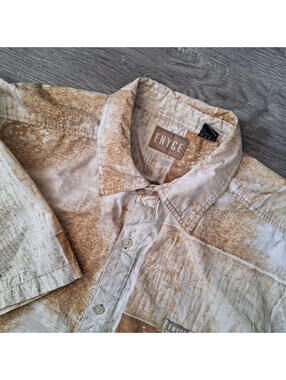 ENYCE Men's 3XL BIG and TALL 100% Cotton All Over Print CREAM/BEIGE Short Sleeve